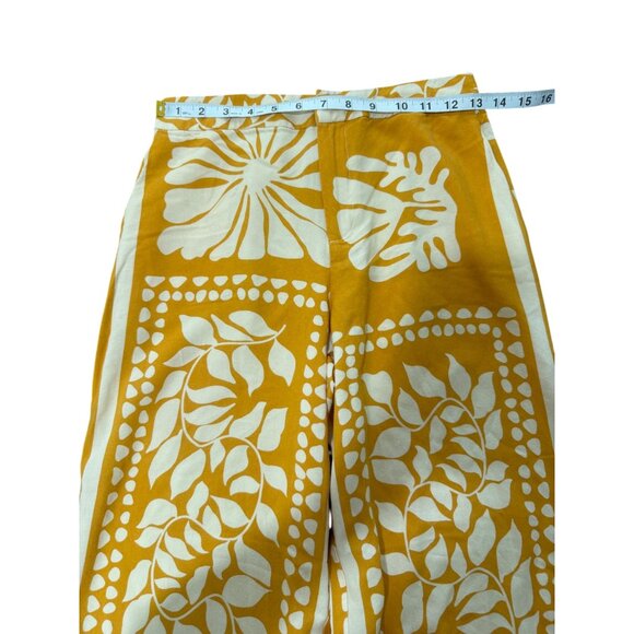 Esprit Womens Wide Leg Pants Boho Print Mustard Cream Floral Pull-On Size S - Picture 4 of 6